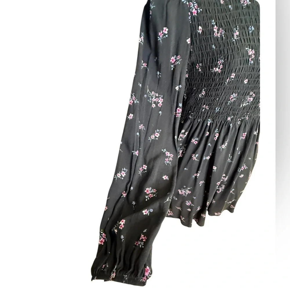 Wild Fable Mock Neck balloon sleeve Mini Dress Black Floral size small